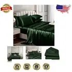 King Size 6 Piece Satin Bed Sheet Set - Silky Emerald Green with Deep Pockets