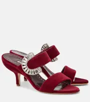 [Manolo Blahnik] Manolo Blahnik Memonia embellished velvet mules AU 7 red
