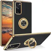 for Galaxy S20 FE 5g Ring Holder Case Edge Plating 360 Degree Rotation Kickstand case Soft Silicone TPU Women Girls Slim Soft Flexible Protective Case for Samsung S20 FE 5g (Black)