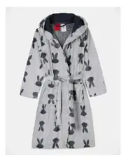 Tilii Bunny Print Dressing Gown With Hood in Grey Size 10 Brand New