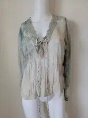 Sandro Sheer Lace Up Blouse Ruffled Long Sleeves Size T1 XS/S Sheer Fairy Whimsy