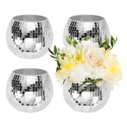 Disco Ball Vase 4Pcs Glass Disco Ball Planter Silver 4"x3"