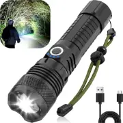 LED Flashlight 10000 Lumens Super Bright Tactical Flashlight,5 Modes Zoomable
