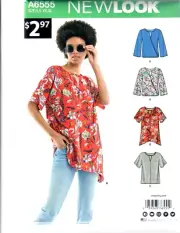 New Look A6555 Sewing Pattern Misses Wrap Tops XS-S-M-L-XL Three Styles UC/N