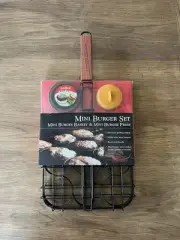 New Charcoal Companion Mini Burger Set 9 Grilled Sliders NonStick Basket & Press