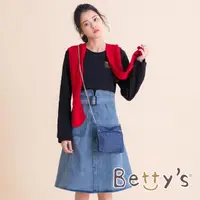 在飛比找momo購物網優惠-【betty’s 貝蒂思】圓領棉T拼接牛仔洋裝(黑色)