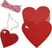 Laughhe Pack of 100 Heart Gift Tags, Red Labels Heart with 10 m String, Valentine's Day Gift Tags, Kraft Paper Gift Tags for Gifts, Party, Wedding, Birthday, Valentine's Day