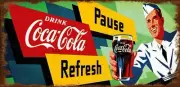 COCA COLA SODA JERK SERVING SODA POP HEAVY DUTY USA MADE METAL ADVERTISING SIGN