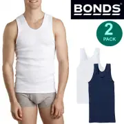 Bonds 2 Pack Mens White Navy The Original Chesty Cotton Singlet Vest Tank Top