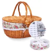 Wicker Picnic Basket Set for 4 with Lid and Handle Picnic Hamper with Washable