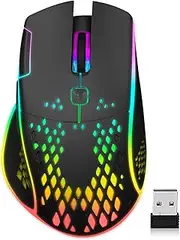 Wireless Gaming Mouse, C30 Silent Click Wireless Rechargeable Gaming Mouse with Double-Click Key and Colorful LED Lights, 3 Level Adjustable DPI, Ergonomic Plug Play Gamer Mouse for Laptop Mac