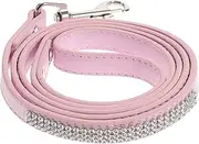NOLITOY Colorful Leather Dog Leash with Sparkly Rhinestones Durable Walking for Dogs for Daily Use Jogging Camping and Leisurely Pink