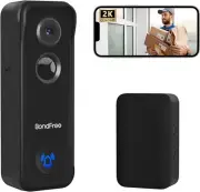 BondFree 2K HD Wireless Doorbell Camera with Wireless Chime, Black