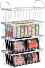 coobest 4 Pack Freezer Organizer Bins(14.6‘’L X 7.1‘’W X 5.2‘’H) for 7 Cu.FT Chest Deep Freezer Sort Frozen Meats | Deep Freezer Organizer Bins Get Food Easily w/Handle(White)