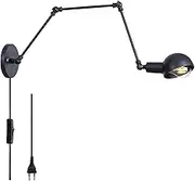 3 Long Arm Wall Light Vintage with Plug, E27 Wall Lamp Bedroom Industrial with Switch, Expandable Reading Wall Lights Retro with Cable and Swing Arm, Rustic Wall Sconces Deco Lighting