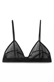 MANGO Semisheer Wireless Triangle Bra in Black at Nordstrom, Size Large