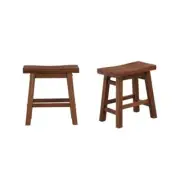 Boraam Dining Stool 18"H Saddle Seat Chestnut Wire-Brush Solid Wood (Set Of 2)