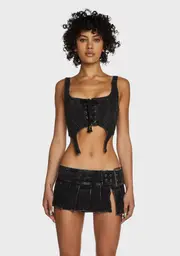 [DARKER WAVS] Replay Lace-Up Corset Top - Black