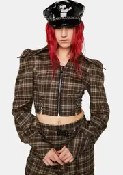 [Punk Rave] Plaid Peplum Sleeve Top