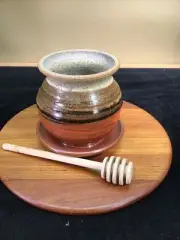Vtg Studio Art Pottery Stoneware Honey Pot Signed E. Pine & Trademark