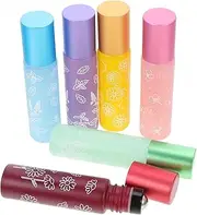 VICASKY 6Pcs Pattern Printed Essential Oil Roller Bottles Refillable Perfume Containers with Sealing Ball Design Convenient for Travel and Daily Use