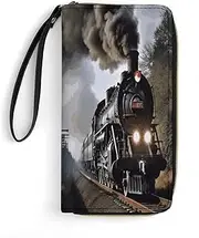 [BFGWK] Large Wallet Novelty Steam Train Printing Long Wallet With Zipper Leather Wallet Suitable For Both Men And Women, style, 19.7x10.5cm, Style, 19.7x10.5cm, 现代