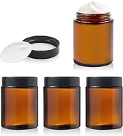 Pack of 4 150 ml Amber Glass Empty Jars, Cream Jars for Filling, Large Apothecary Jar, Cosmetic Glass, Cream Jar, Ointment Jars, Brown Glass Container with Lid and Liner