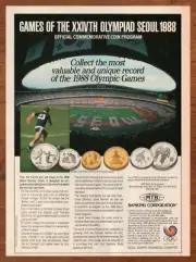 1988 Seoul Olympic Coins Vintage Print Ad/Poster Authentic Retro Games Art 80s