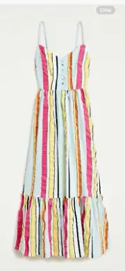 NWT J. Crew size 4 Tiered Midi Dress in Seersucker Rbbons adjustable straps