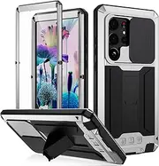 [Jarttarn] Compatible with Samsung Galaxy S23 Ultra case Metal Hard Armor Compatible with Galaxy S23 Ultra Phone case Cover case para with Screen Protector and Lens Protector (Silver)