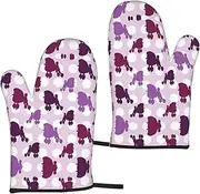 [ALLiYa] Purple Poodle Polka Dot Insulation Gloves (2-Piece Set) Microwave Gloves Oven Gloves For Barbecue Cooking And Baking