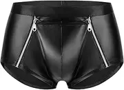 [Syhzlz] Men's Soft Matte Leather Boxer, Sexy Zipper Open Crotch, Comfort Stretch Waistband