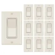 Decora 3 Way Light Switch ivory, Single Pole Paddle Rocker UL ,15A ,10 Pack