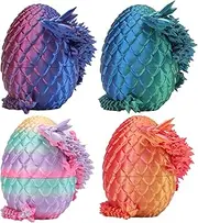 4 Pack 3D Printed Dragon Eggs with Dragon Inside Easter Basket Stuffers, Mini Mystery Crystal Dragon Easter Toys, Home Desk Decor Surprise Gift 3D Printed Animals Fidget Toys.