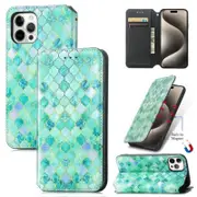 For Apple iPhone 15 Pro Leather Wallet Flip Case With RFID Blocking Credit Card Holder Slots Cover - Emerald