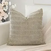 Artscope Corduroy Set of 1 Cushion Cover 40x40 cm Super Soft Boho Striped Square Pillow Covers Case Decorative Modern Cushion Covers for Sofa Couch Bedroom Car Decor Khaki