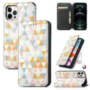 For Apple iPhone 12 Pro Leather Wallet Flip Case With RFID Blocking Credit Card Holder Slots Cover - Nordic Rhombus