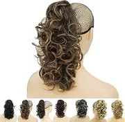 IMISSU Messy Curly Hair Short Claw Ponytail Hair Extensions Pony Tail Clip in Hairpieces (Black Ombre Copper)
