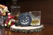 Set of 6 Jack O' Lantern Coasters with Holder/ Halloween/ Pumpkins/ Housewarming