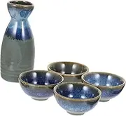 1Set Japanese Style Ceramic Sake Holder Includes Sake Pot and Assorted Color Cups for Home Entertaining and Gifting Safe for Use for Bars and Restaurants