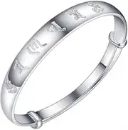 [BABESA] Sterling Silver Bracelet,Chain Bangle,Sterling Silver Bracelet For Women,Silver Plated Bracelet For Women Creative Simple Shiny Buddha Mantra Engraving Charming Silver Bangle Silver Friendship Bracele