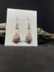 native Zuni inlay pink mussel shell Sterling Silver tear drop dangle earrings
