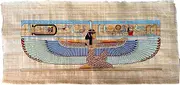 Winged Maat the Egyptian Goddess of Truth, Justice and Cosmic Order, Vulture Wings Spread, Rectangle Papyrus Painting Wall Art 36x16 Inches