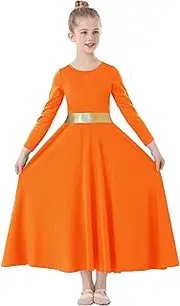 [TLMNU] Girls Praise Dance Dress Metallic Gold Liturgical Worship Church Robe Full Length Swing Lyrical Costume,03-Orange Tag130