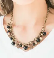 Paparazzi Necklace - The GRIT Crowd - Black w/ Brass (Matching Bracelet Avail)