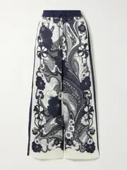 [ALÉMAIS] ALÉMAIS - Mickey Floral-print Linen-gauze Wide-leg Pants - Navy - US6 US 6 Blue