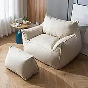 TOOPYW Large Bean Bag Sofa Cover (Without Filler) Waterproof Technical Cloth Lazy Lounger High Back Bean Bag Chair for Adults and Kids,White