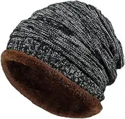 [LiuliuBull] Winter Fold Outdoor Plus Cashmere Cap Knitting Skull Hat Knitting Wool Warm Hat Beanie Skull Cap (Color : Black)