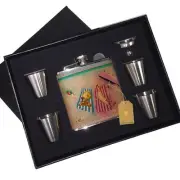 Beach Chihuahua Cocker Spaniel Summer Party Leather Flask Black Box Gift Set