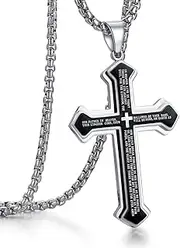 Rehoboth Men's Stainless Steel Nail Lord's Prayer Cross Pendant Necklace for Men Women Big Pendant and Strong Chain 24'